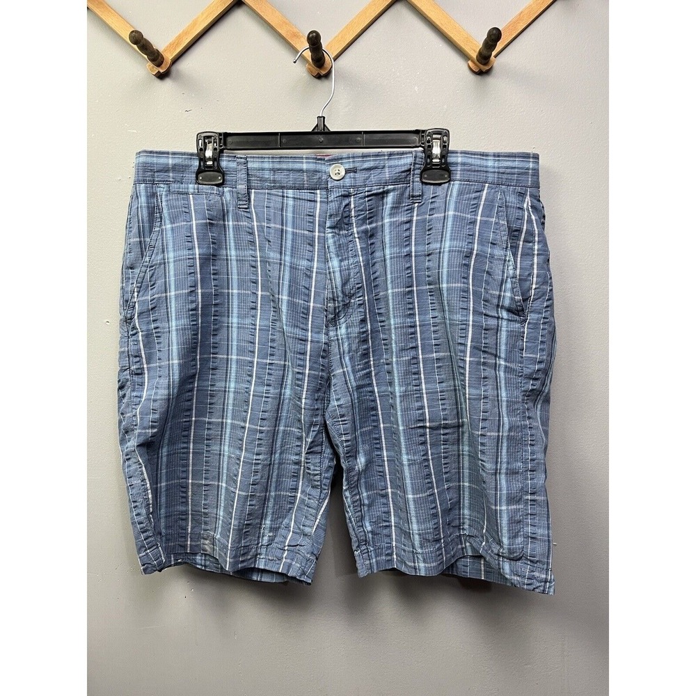 Island Republic Shorts Mens 38‎ Blue Plaid Cotton Flat Front Casual Summer Coast